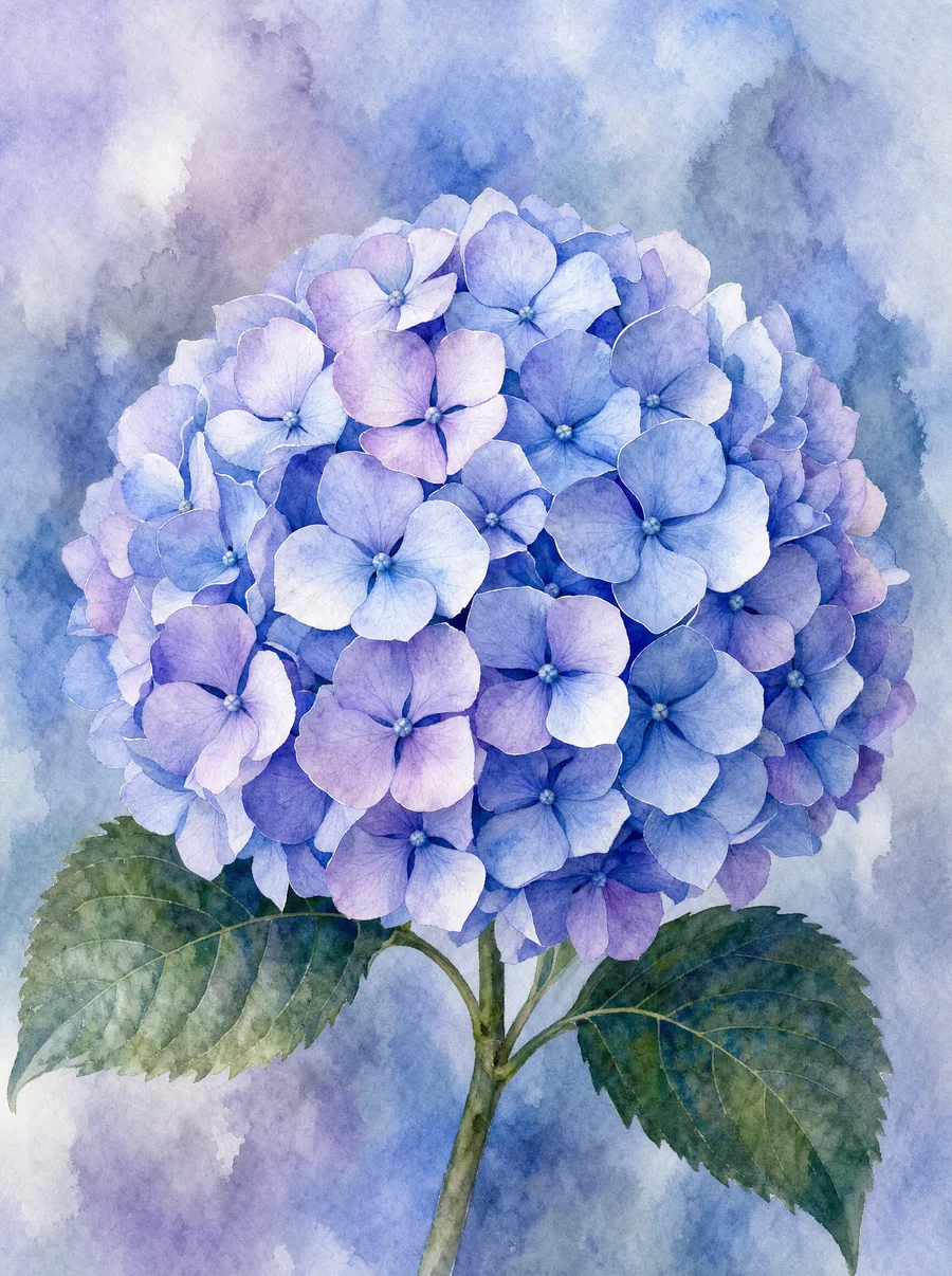 Hortensia, akvarelli