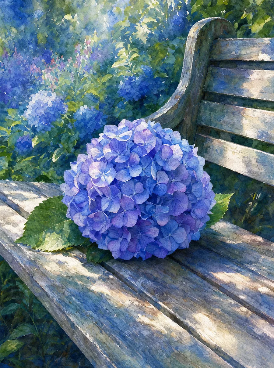 Hortensia, sommittelu akvarelli